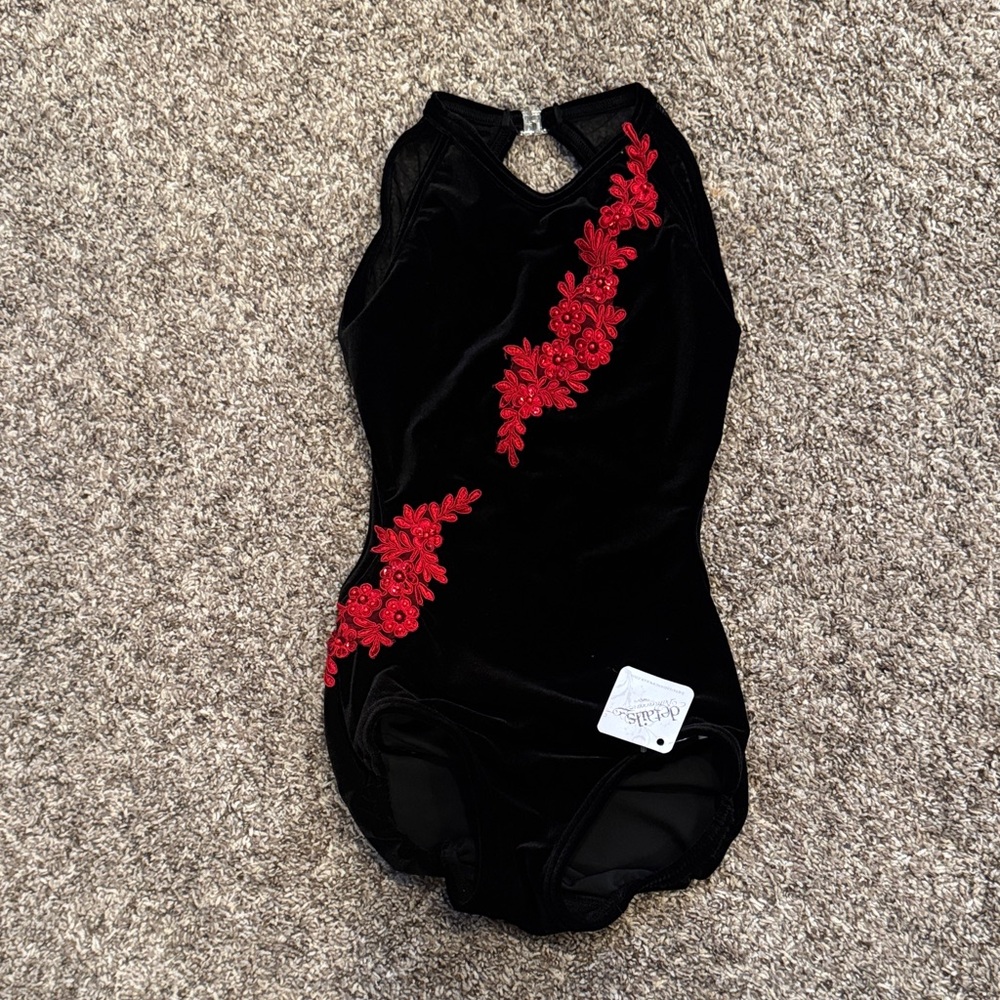 Black and Red Floral Kids Velvet Leotard